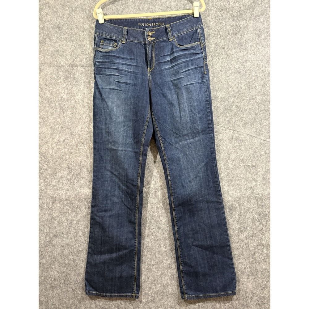 Boston Proper Womens Jeans Size 12 Dark Wash Bootcut Double Button Stretch Denim